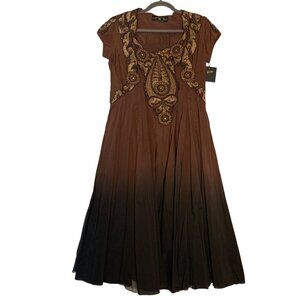 Nazila Couture sz Small Brown Ombre Embellished Silk Dress Sequins & Beads NWOT